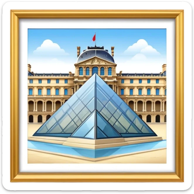 Louvre Museum Landmark Emoji – Showing the glass pyramid entrance with the historic palace in the background. sticker
