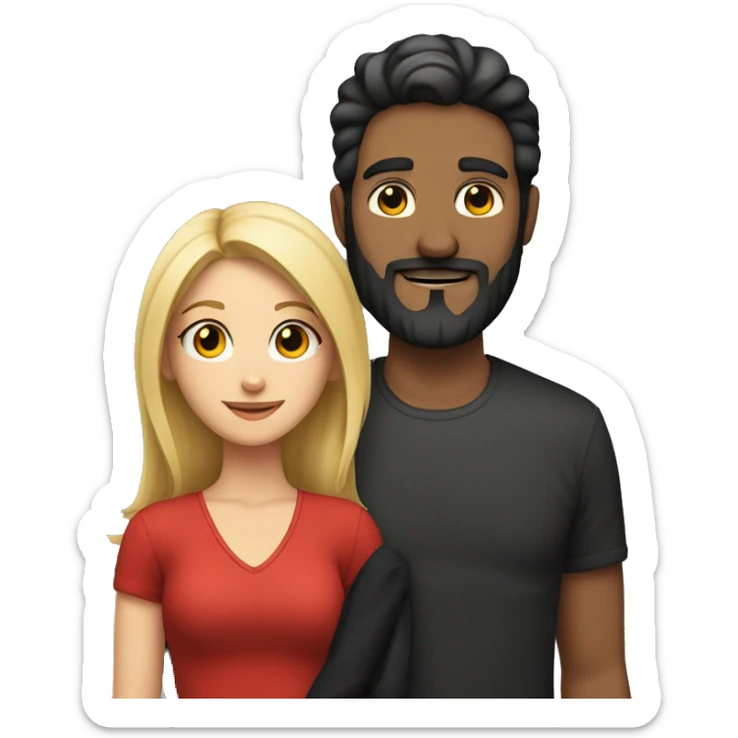 A couple of a man with a dark beard and a blonde girl with two cats red and black sticker