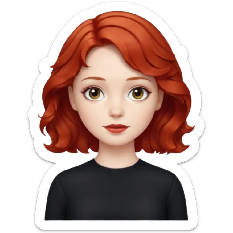 Julia Grant from Summer of Fear with short red wavy hair, black outfit sticker