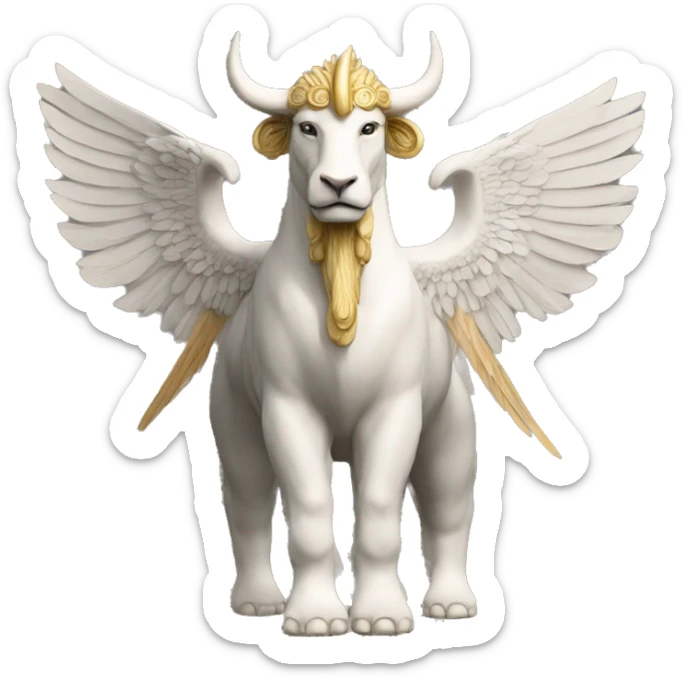 Lamassu, head of a bearded human, body of a bull, feathered wings that extend from its back sticker