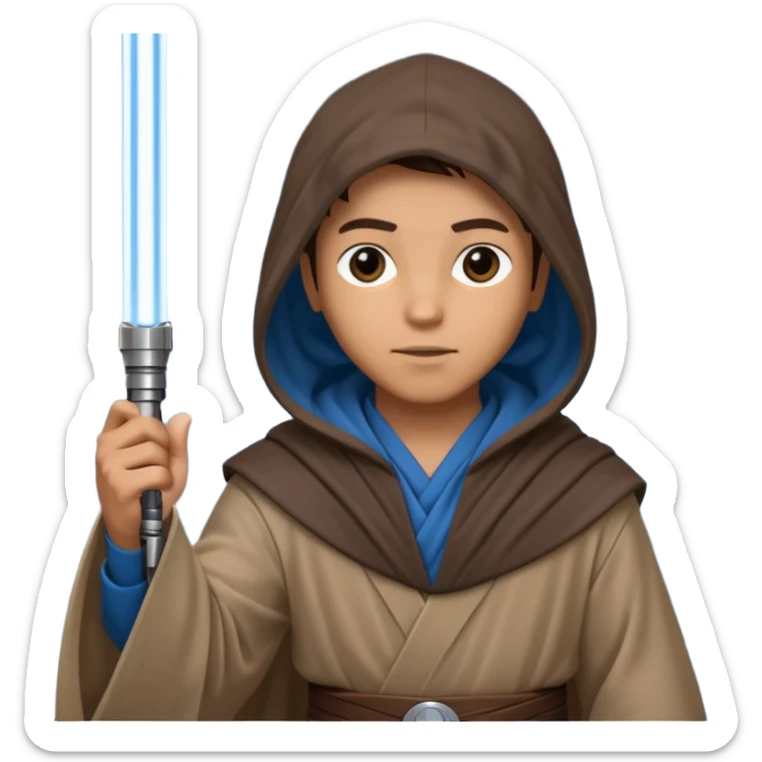 Jedi mind trick where a jedi is waving his hand hooded holding a lightsaber in the other hand sticker