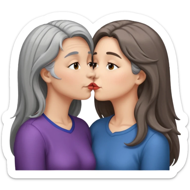 2 Frauen, die sich küssen, davon 1 grauhaarig, 1 braunhaarig, lange Haare sticker