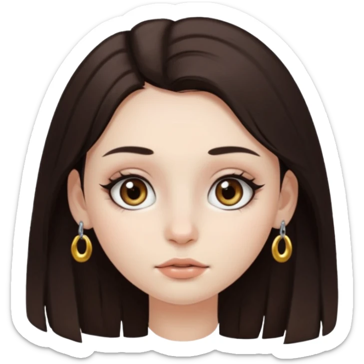 Chica con pelo medio largo y castaño oscuro, piel blanca, ojos hazel y pestañas largas, un piercing septum redondo pequeño  sticker