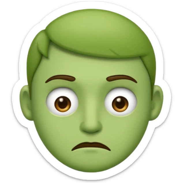 Can you make a green faced emoji giving a side eye with a frown. gelous sticker