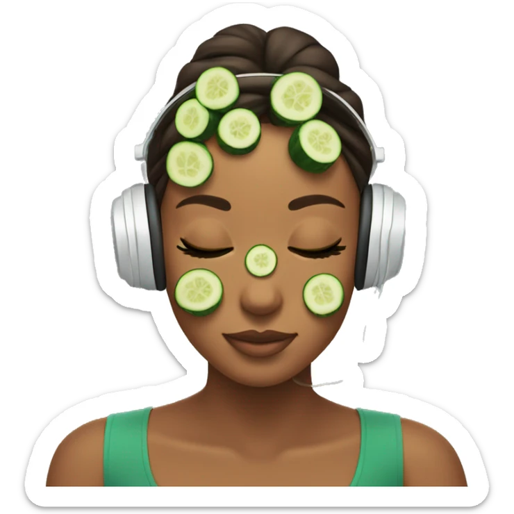 Girl relaxing with cucumbers in her eyes, bow in her hair and headphones  sticker