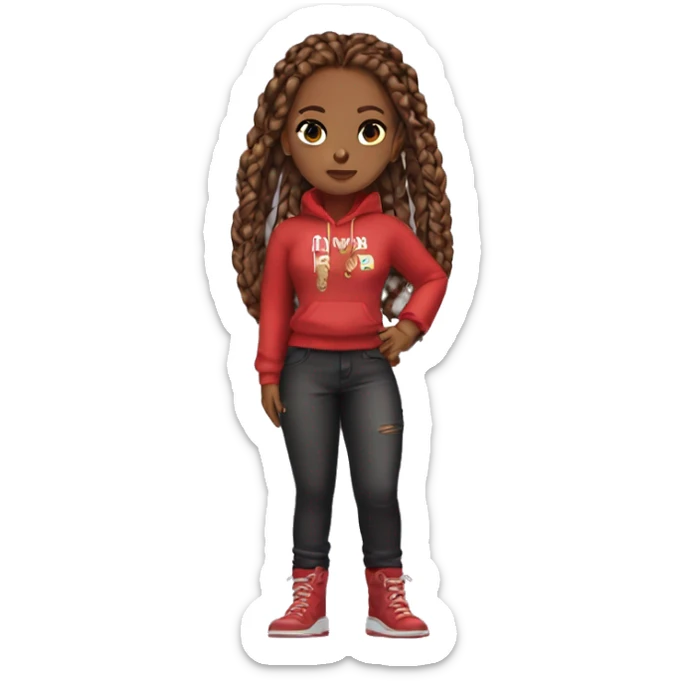 Brown skin girl baddie with red jayda wads braids and and in a baddie outfit with a cute chain sticker