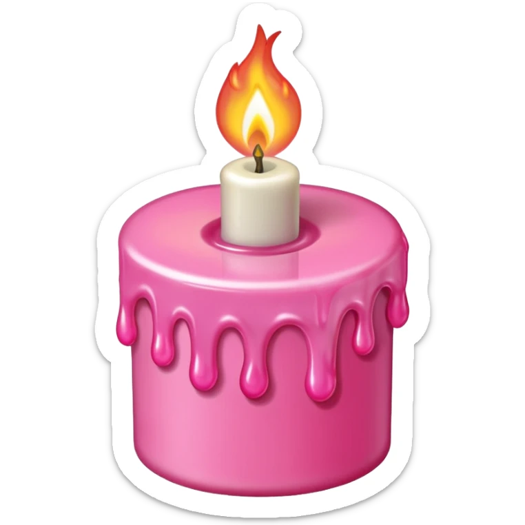 A drawing of a flaming pink candle that could be used at a romantic dinner table. The camera should be isometric at a 90-degree angle. sticker