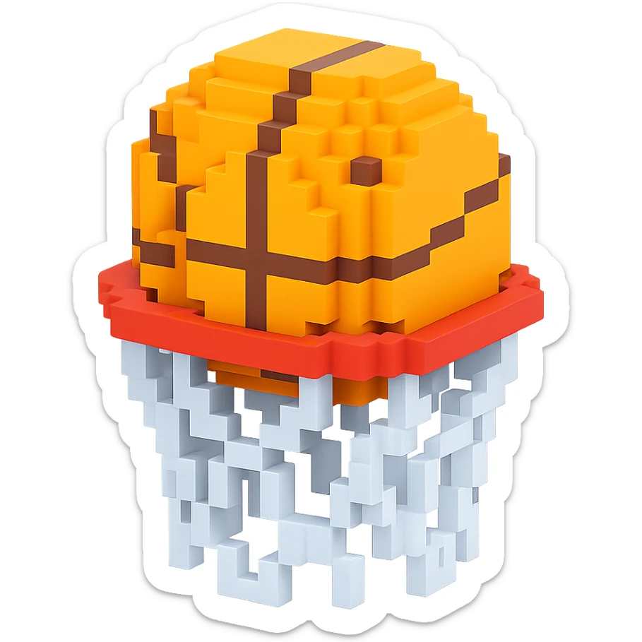 Voxel-style basketball in a net, variation 4 sticker