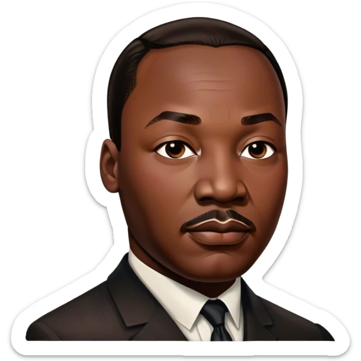 Cinematic Realistic Martin Luther King Jr. Portrait Emoji, depicted as a compassionate determined civil rights leader in period attire with a powerful gaze, rendered with rich textures and inspiring dynamic lighting that captures his historic legacy. sticker