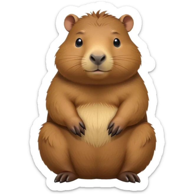 cinematic-capybara-realistic-full-body-sitting-emoji,-plump-and-relaxed-body-soaking-in-the-warm-sun,-short-brown-fur-slightly-ruffled,-head-tilted-dramatically,-calm-expressive-eyes-exuding-serene-wisdom,-simplified-yet-realistic-focused-features,-highly-detailed,-glowing-with-an-almost-sarcastic-glow sticker
