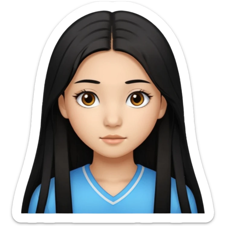 a tan chinese-american 15 year old girl with middle part long straight black hair down to her chest dark brown eyes. .eyelashes  sticker
