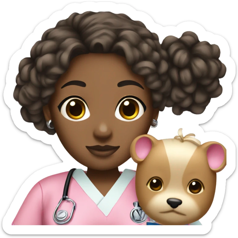 Nurse with white girl black messy bun pink scrubs Louis Vuitton bag  sticker
