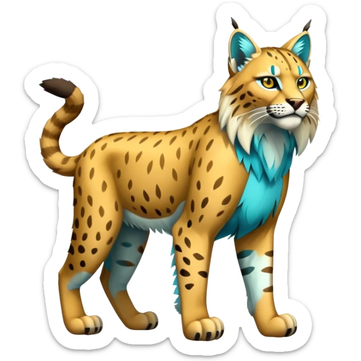 Yellow and cyan Electric-type Bobcat-Lynx-Lion-Fakémon full body sticker