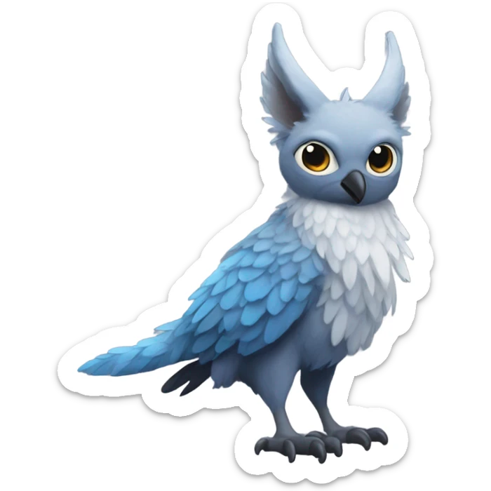 Trico The Last Guardian Creature With Blue Horns, Grey feather Wings, And long tufted tail sticker