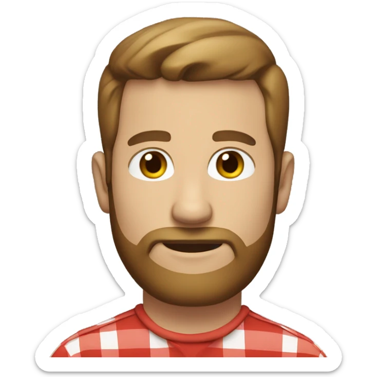 white man around 35. short brown hair. with beard. wear a scarlet check shirt. sticker