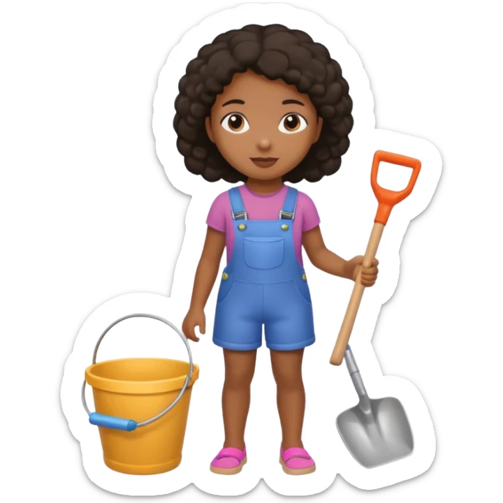black kid girl with toy sand bucket and shovel sticker