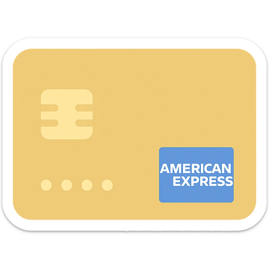 flat color icon of American Express Gold credit card with gold and blue accents, no text sticker