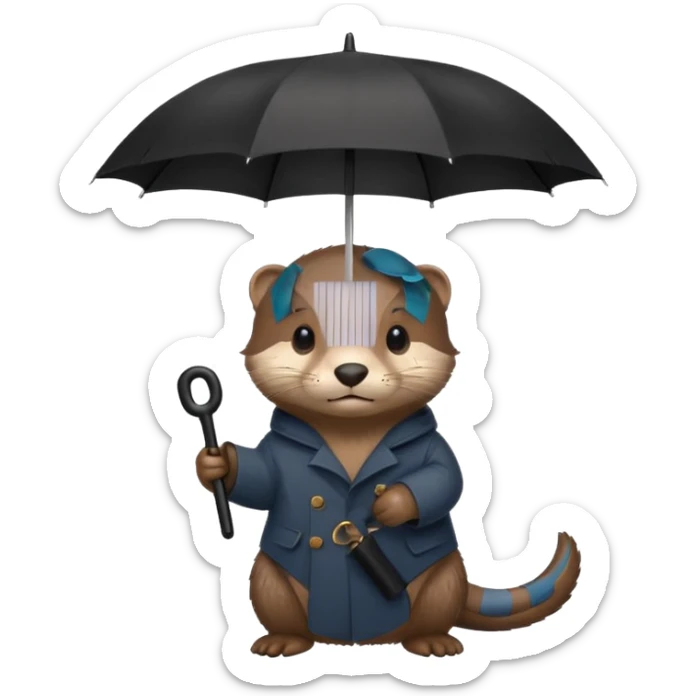 Loutre mignonne qui porte un parapluie dans sa main gauche  sticker