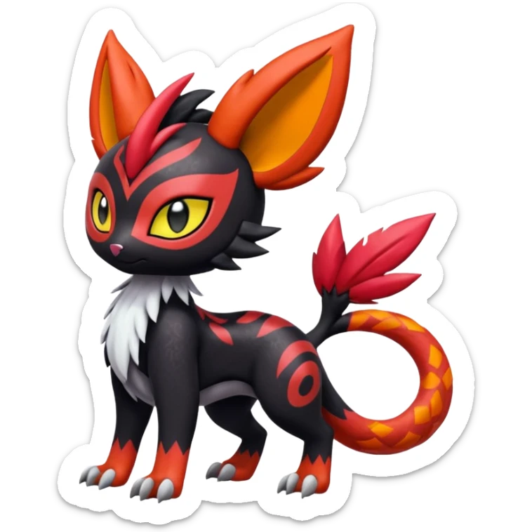 Colorful Meloetta-Litten-Guilmon-Darkrai-Pokémon-Fakémon-fusion-hybrid-creature sticker