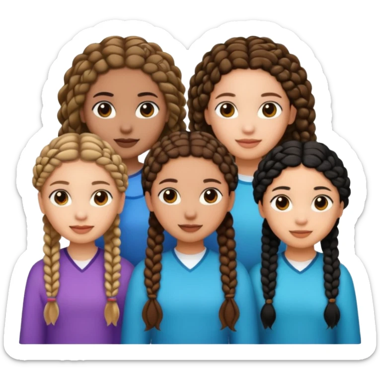 3 girls, one lightskin with curly brown hair, one light skin with black straight hair, and one with braids sticker