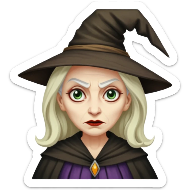 Pitonisa: mujer entre unos 40 y 50 años, cara de mala, malas intenciones, cara un poco deforme tipo bruja, y ropa antigua. cuerpo entero de la época púnica sticker