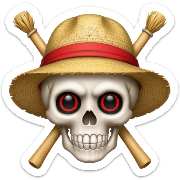 Luffy straw hat logo but.his head is a skull and the line in the hat is red without a hair and a completely black eyes sticker