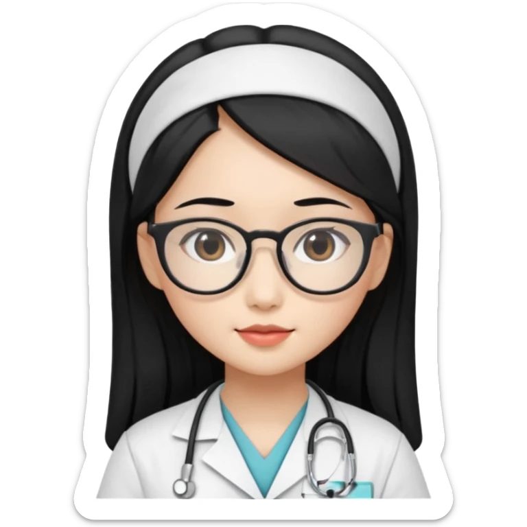 Beautiful Asian girl with long black hair and glasses wearing nurse scrubs sticker