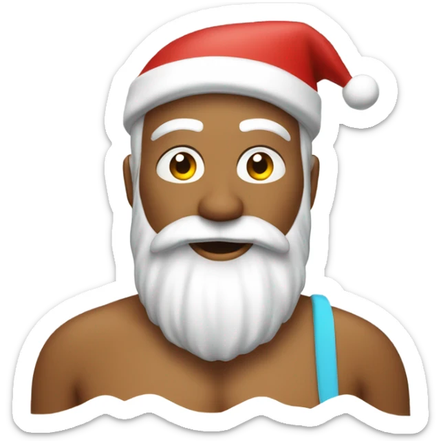 Santa a man, traditional at the beach with a swim top for women on a surf board sticker