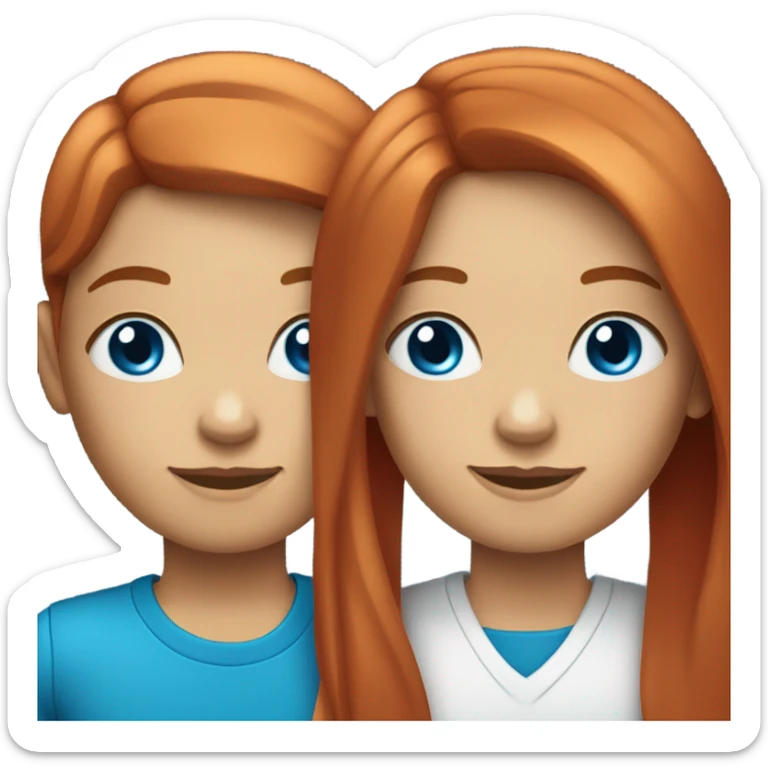 Red hair twins with blue eyes one with short straight hair one with long straight hair sticker