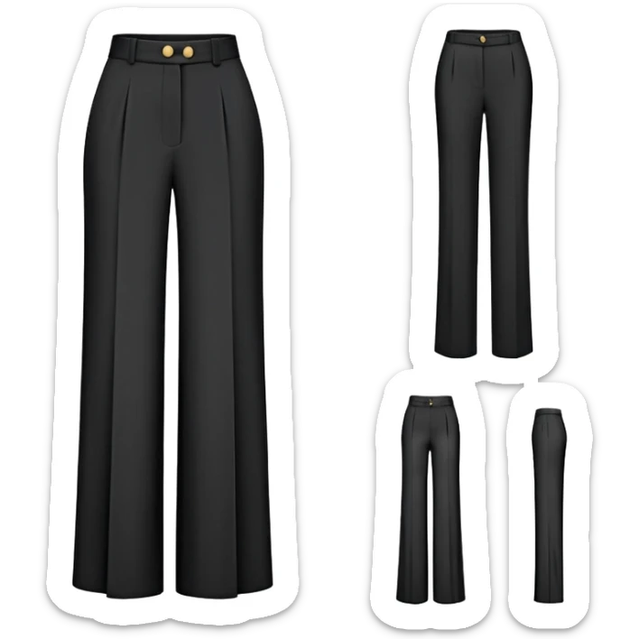 only the palazzo pants garment, moderate wide leg dress pants, formal with button, isolated flat lay, no human, no model, just the clothing item on white background sticker