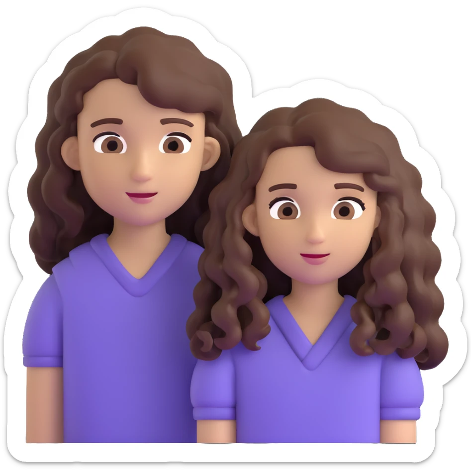 long light brown hair girl with pale skin and boy with black curly hair and tanned skin looking at each other sticker