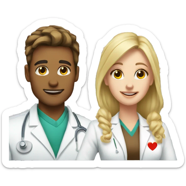 Blonde female pharmacist and male chemist with brown hair in love  sticker