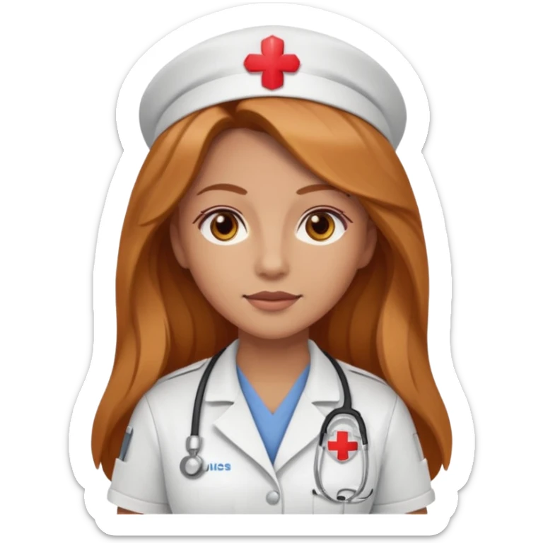 nurse with long dark strawberry blonde hair with brown eyes sticker