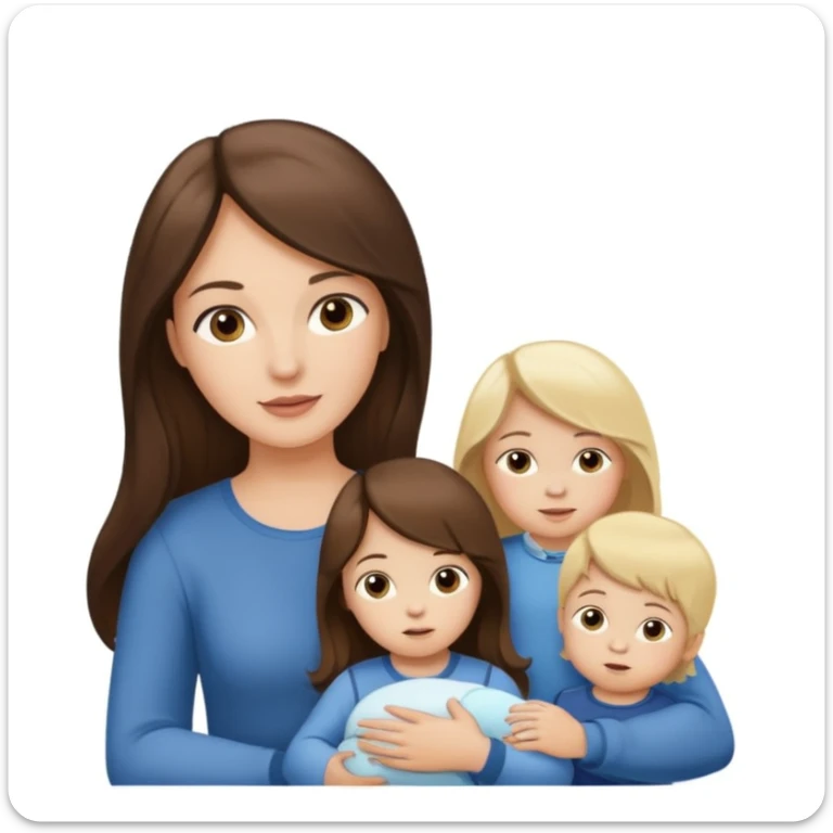 Brunette lady with toddler little girl with long brown hair and 1 year old boy with blonde hair sticker