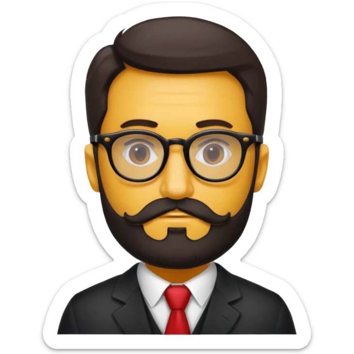 Un profesor calvo, que tenga barba abundante de color negro, lleva gafas con el cristal de color amarillo y un abrigo de cuadros rojo sticker