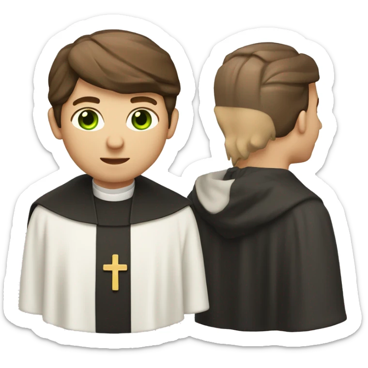 Head and shoulders of a catholic priest with brown hair and green eyes sticker