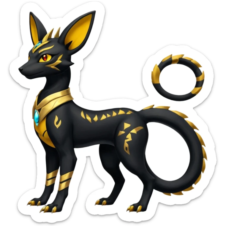 Shiny 4-legged Umbreon-Anubis-Salandit-Zeraora-fusion, full body sticker