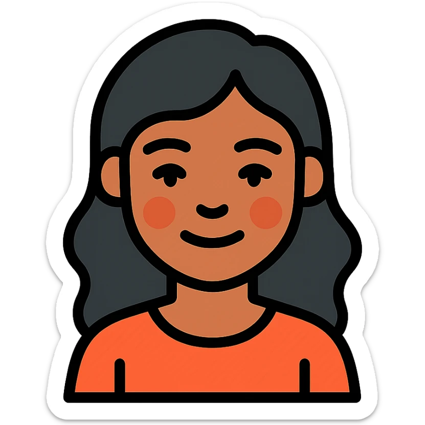 Samoan girl with slight Chinese features, black wavy hair, brown skin sticker
