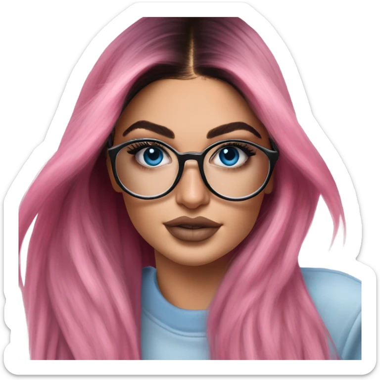 Photo Realistic kylie jenner stylish pink hair BLUE eyes and glasses posing  sticker