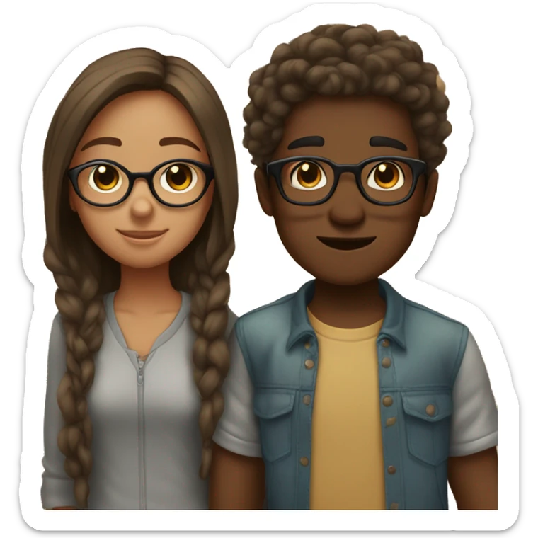 Two best friends boy and girl both are brown skin tone the boy a bit darker with glasses on  sticker