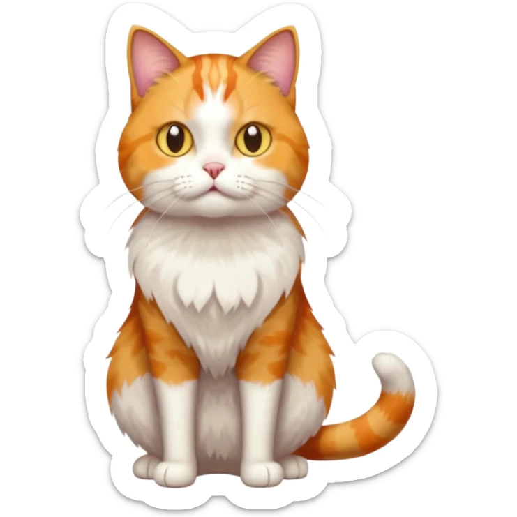 full body colourful calico tabby cat with skinny head and fat body with an anxious face sticker