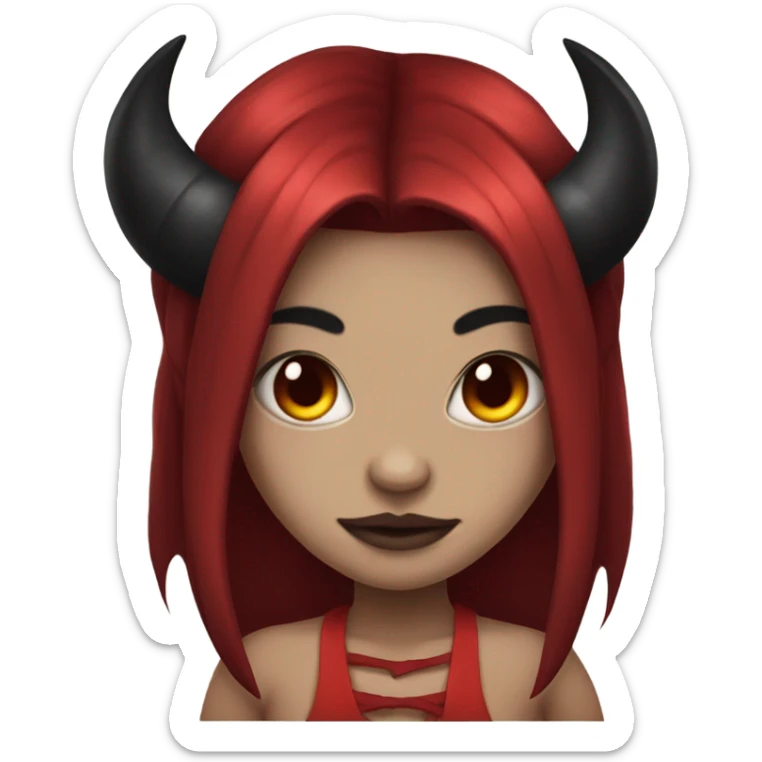 demon oni girl with red skin and black hair sticker