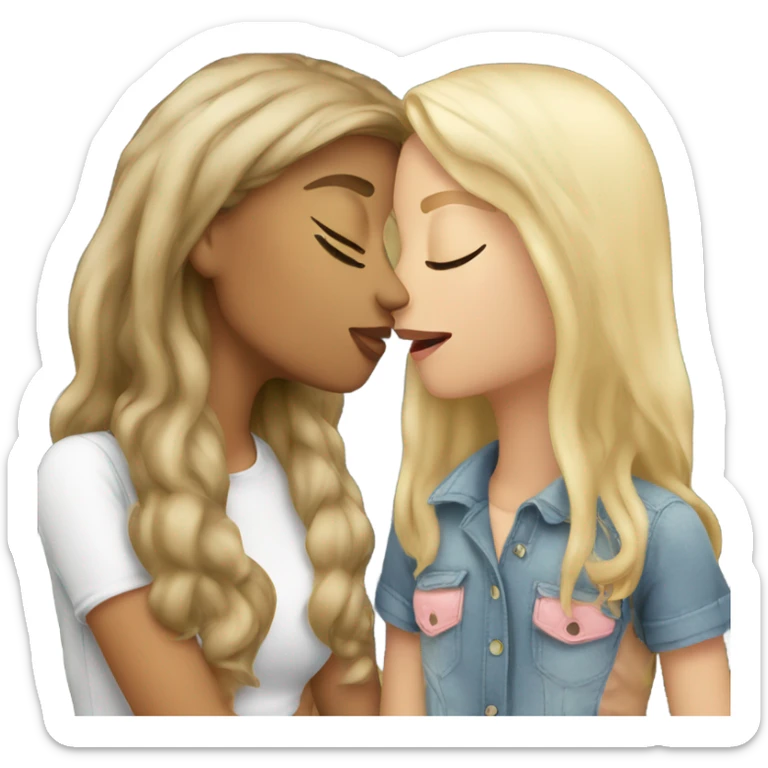 brunette girl kissing blonde girl sticker