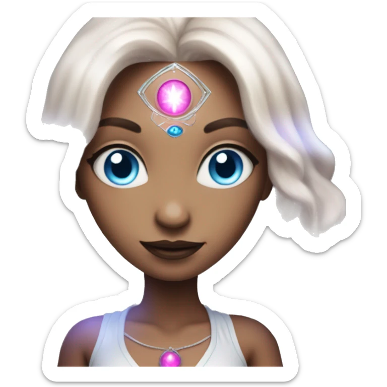 magical diva with pink andromedan skin long hair and blue eyes glowing third eye sticker