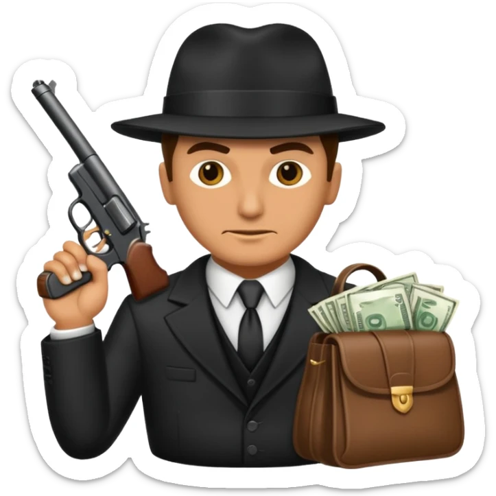 A rich mafia holding a gun on his hand and a bag of money sticker
