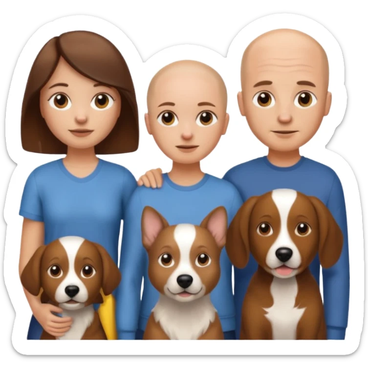 Male white emoji no hair , girl white emoji brown hair long , and an Aussie dog all together  sticker