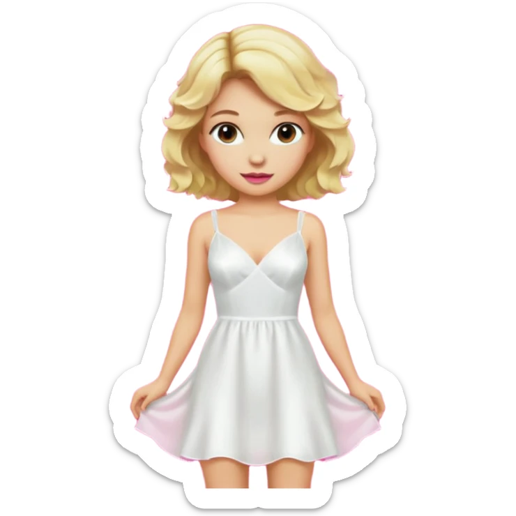 Bride with short wavy blonde hair, hot pink background and white silk chemise dress. Add fascia bacground sticker