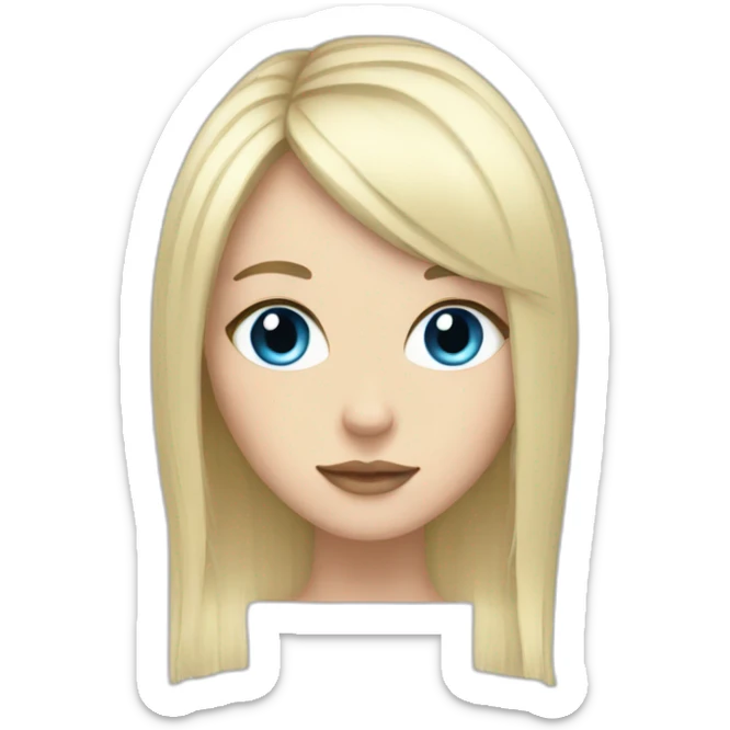 white girl blue eyes with long hair black hair and a fringe sticker