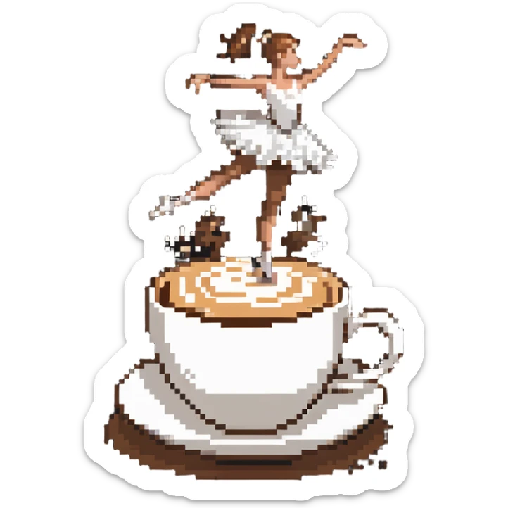 Ballerina dancing on top of frothy cappuccino, coffee cup sticker