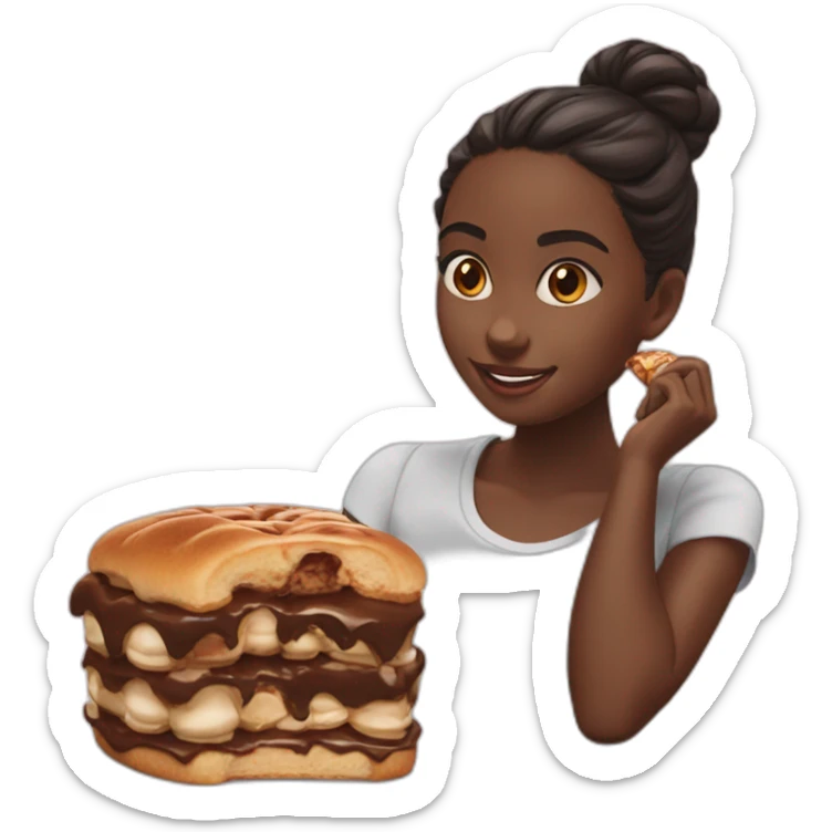 black girl and black hair in a bun eating kinder bueno sticker